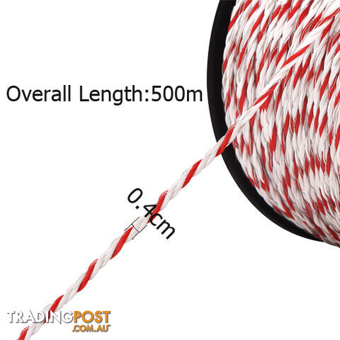 500m Poly Rope Roll Electric Fence Energiser Stainless Steel polyrope Insulator