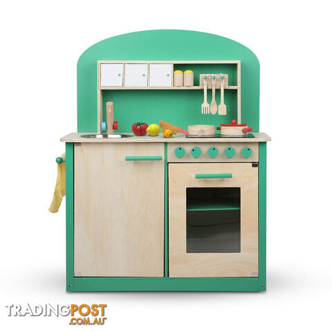 8 Piece Kids Wooden Pretend Kitchen Play Set Children Home Cooking Toy Green
