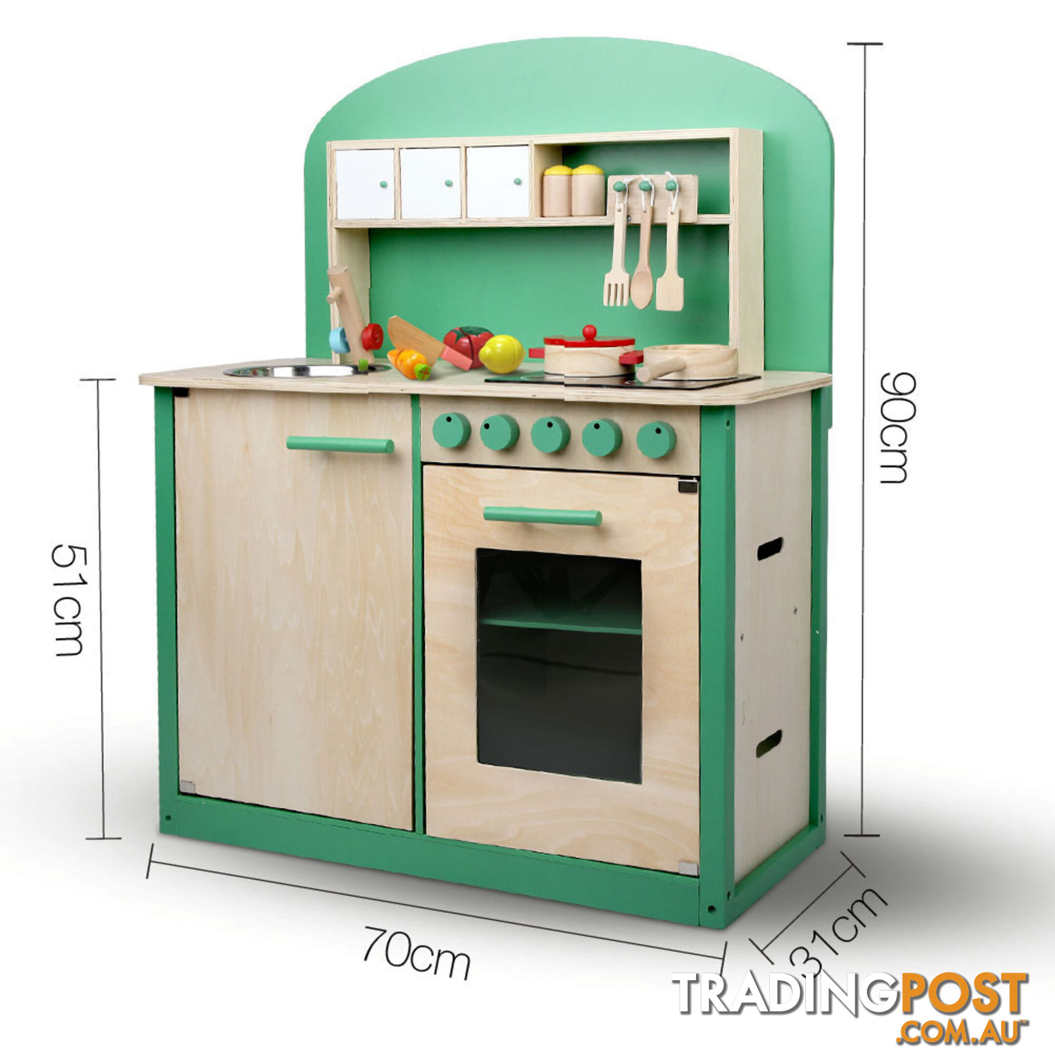 8 Piece Kids Wooden Pretend Kitchen Play Set Children Home Cooking Toy Green