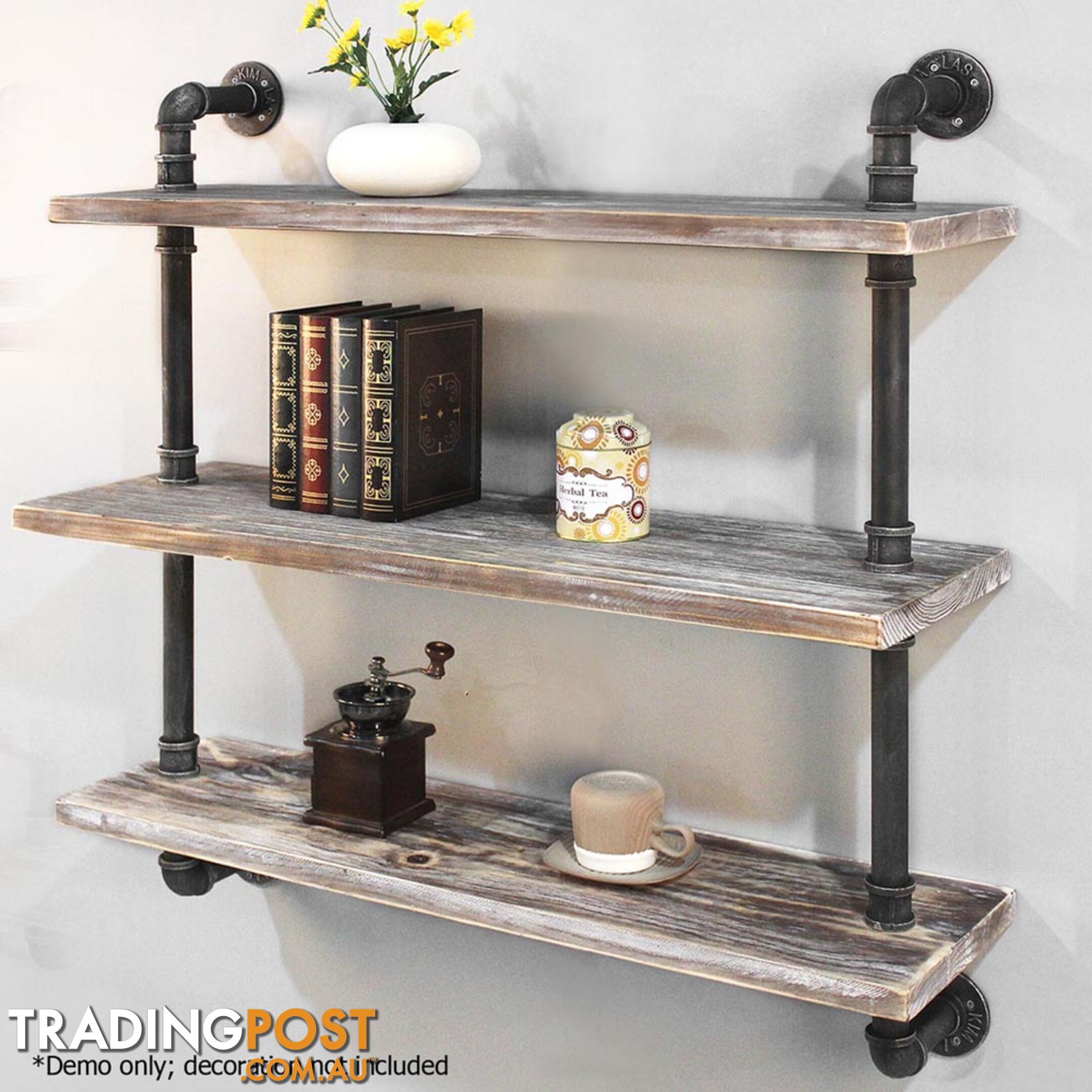 3 Level Rustic Industrial DIY Pipe Shelf Vintage Floating Shelves Wall Shelving