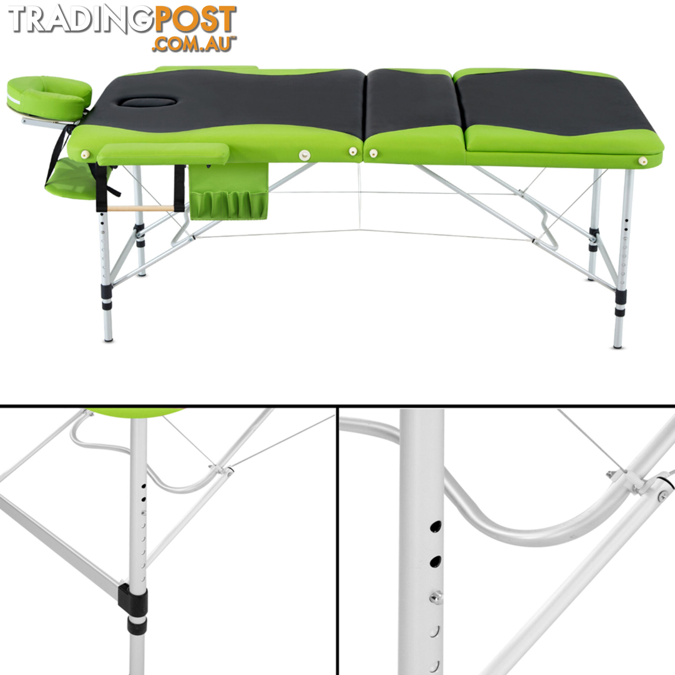 Aluminium Massage Table 3 Fold Green Black