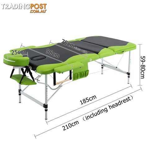 Aluminium Massage Table 3 Fold Green Black