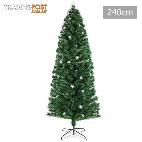 8FT Christmas Tree 320 LED Lights 2.4M Fabric Optic Xmas Home Decoration Green