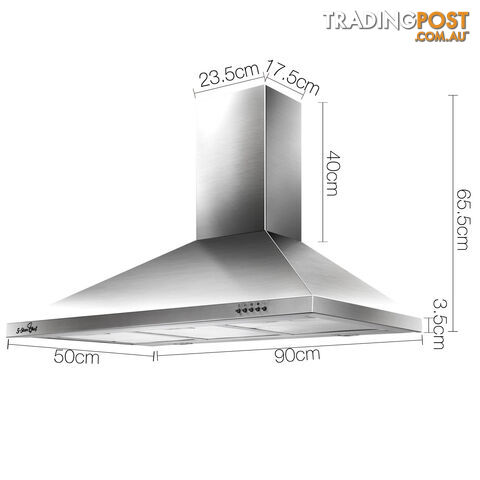 90CM Stainless Steel Rangehood Commercial Home kitchen Canopy Wall Mount - photo 2 of 13