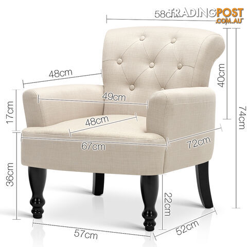 Wing Armchair French Provincial Linen Fabric Taupe