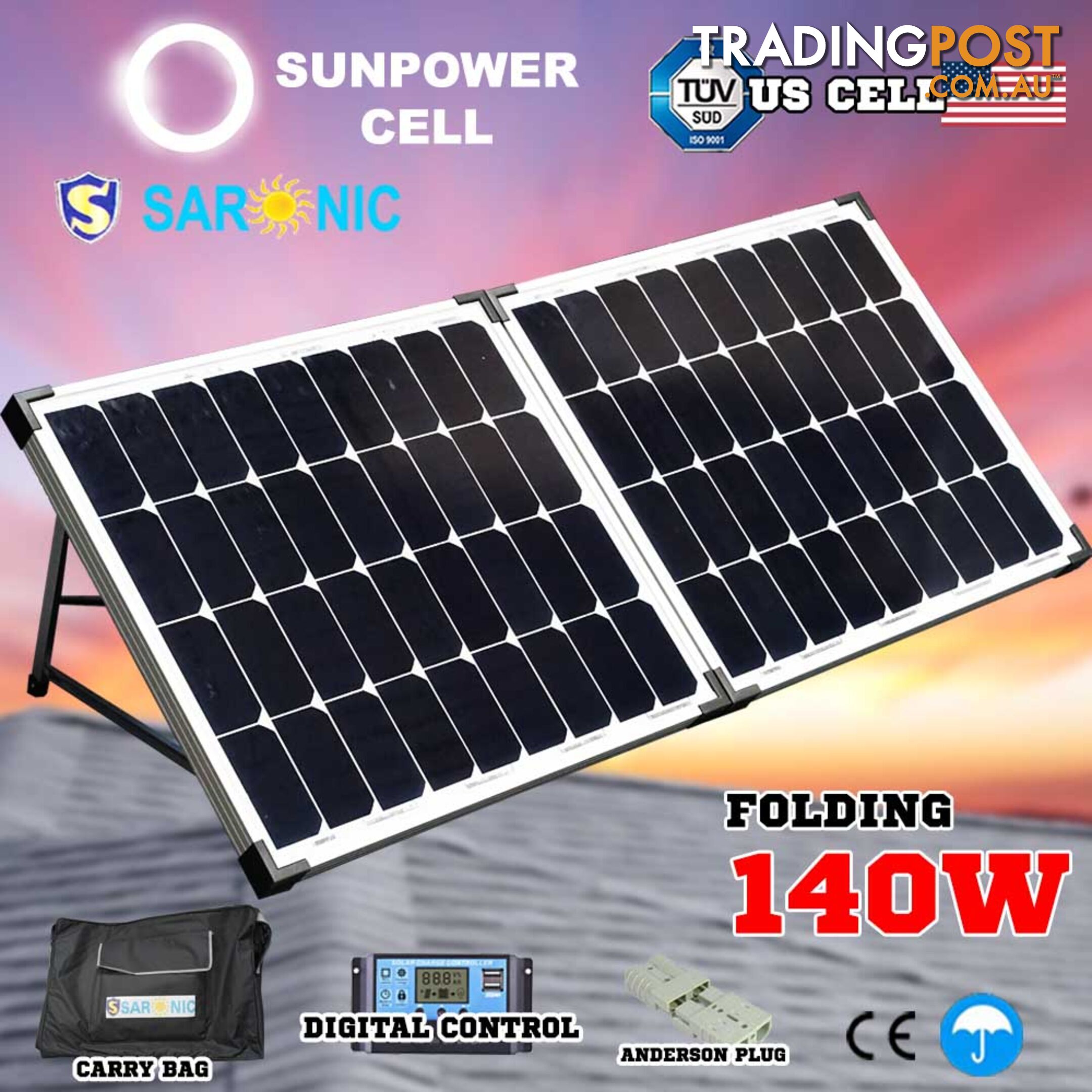 12V 140W Folding Solar Panel Kit Caravan Boat Camping Power Mono Charging Home