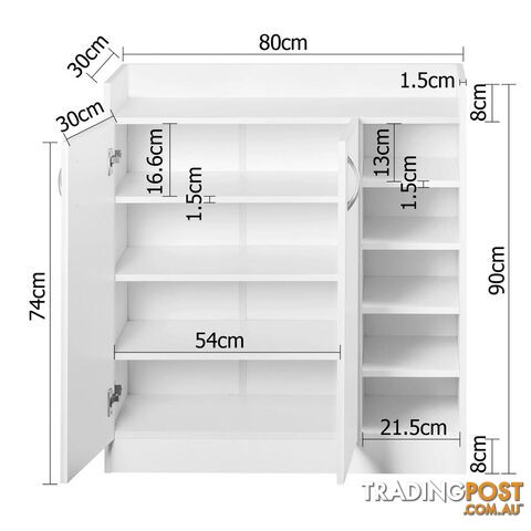 2 Doors Shoe Cabinet Storage Cupboard White