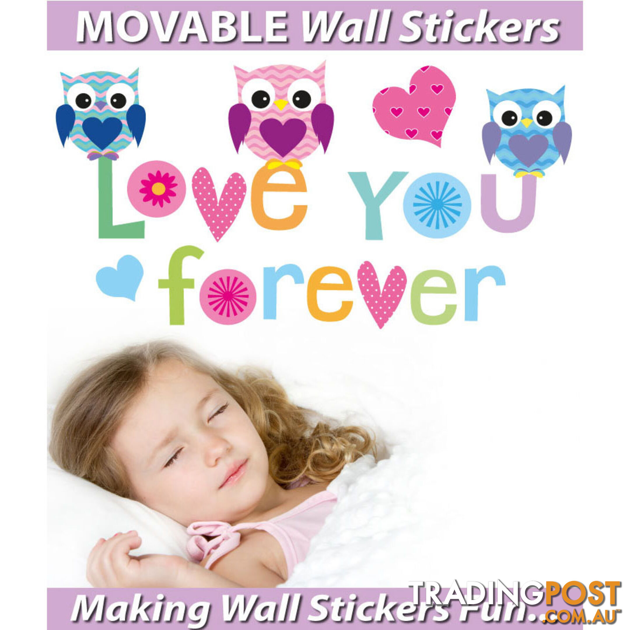 Extra Large Size Love Forever Owls Wall Sticker - Totally Movable