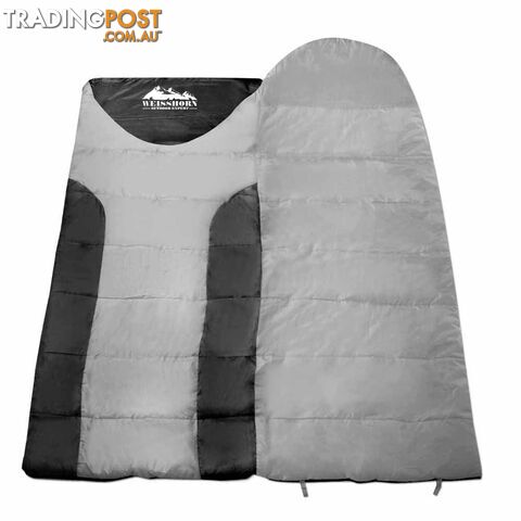 2 x Sleeping Bag Twin Outdoor Camping Thermal Tent Hiking -10_ Grey Black