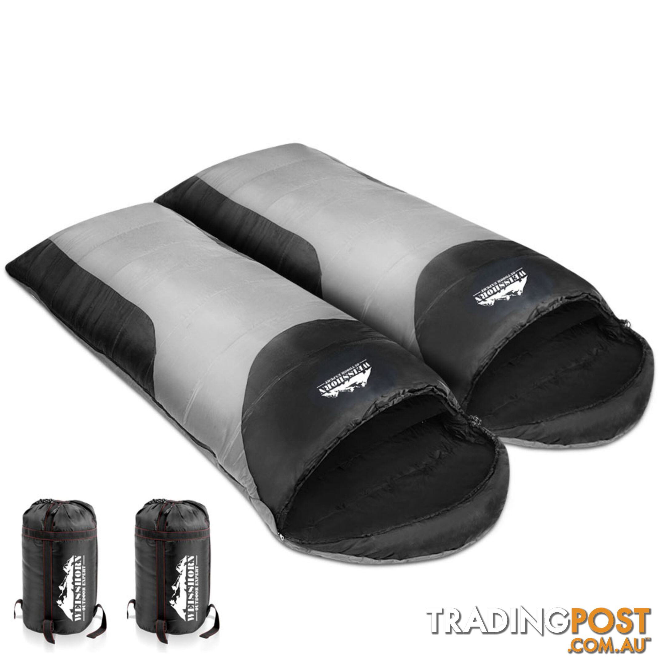 2 x Sleeping Bag Twin Outdoor Camping Thermal Tent Hiking -10_ Grey Black
