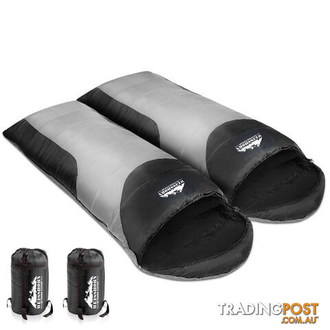 2 x Sleeping Bag Twin Outdoor Camping Thermal Tent Hiking -10_ Grey Black