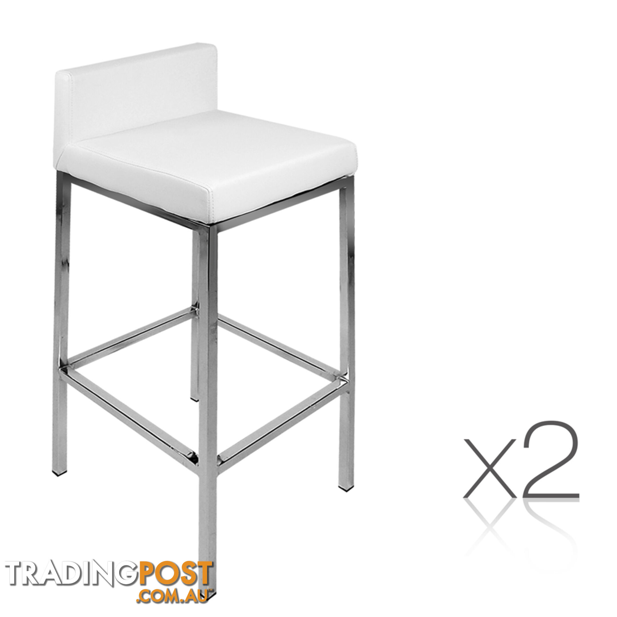 2 x Modern Low Backrest Bar Stool PU Leather Cafe Kitchen Bar Chair Seat White