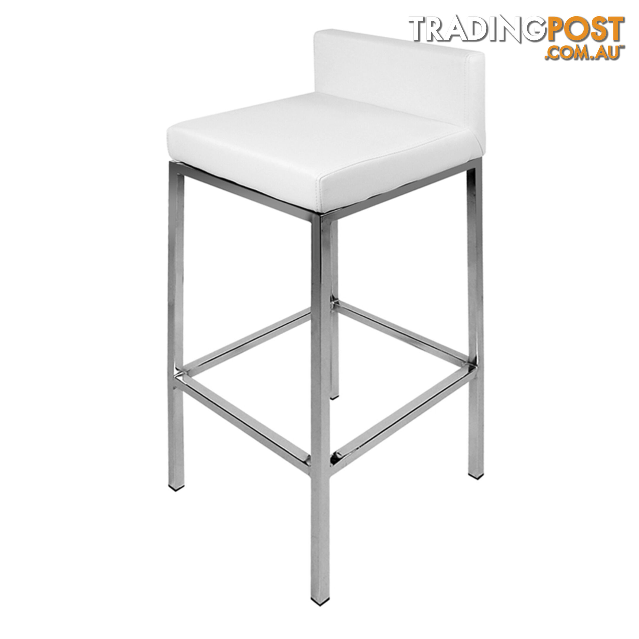 2 x Modern Low Backrest Bar Stool PU Leather Cafe Kitchen Bar Chair Seat White