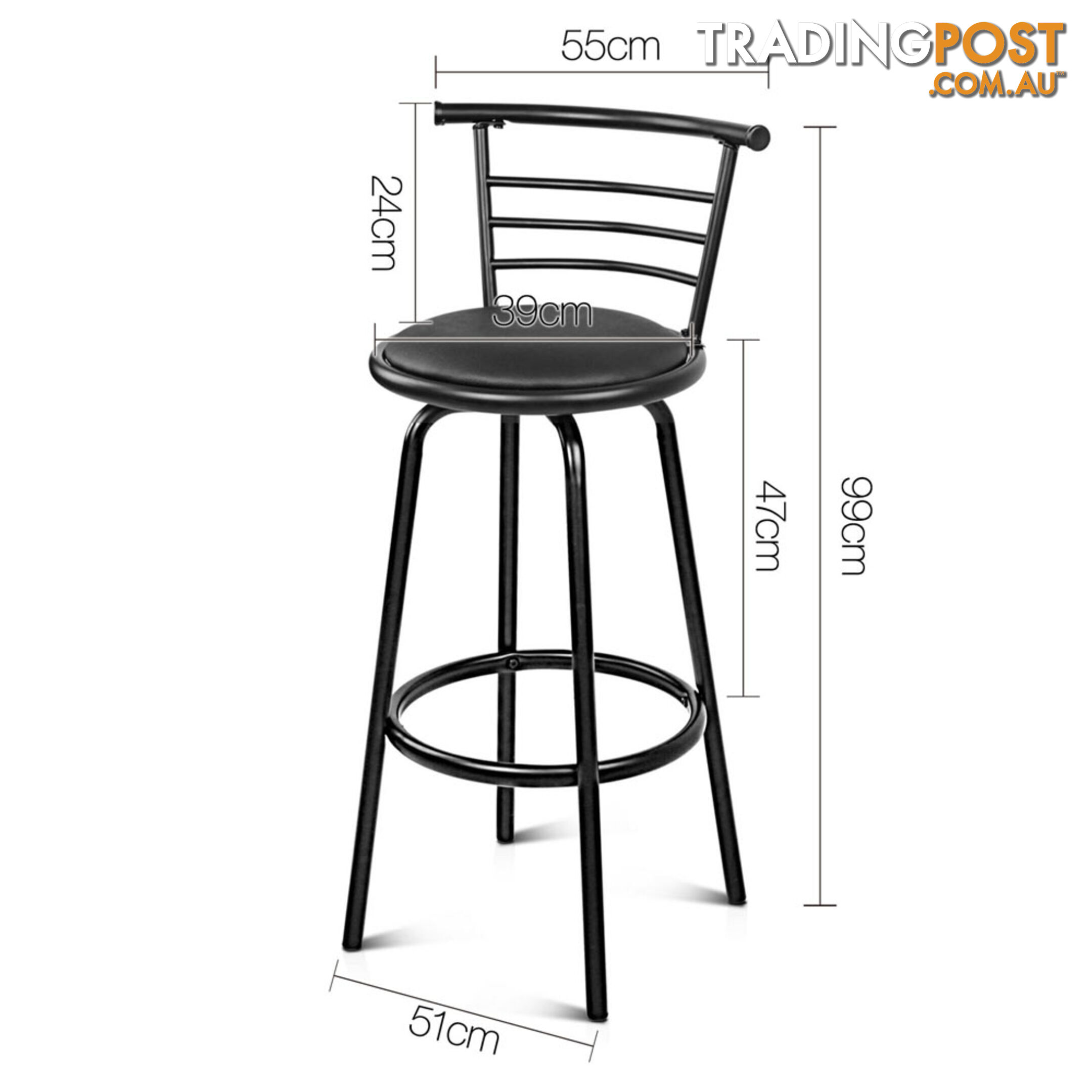 Set of 2 360ÁSwivel Bar Stool - Black