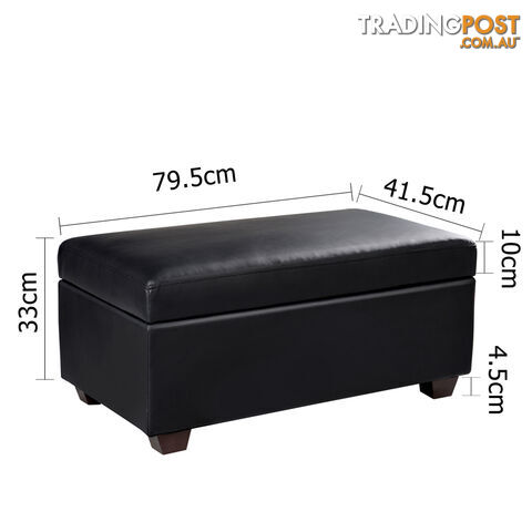 Ottoman Seat Storage Faux PU Leather Blanket Toy Box Foot Stool Large Black