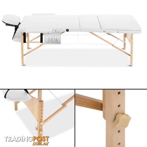 Portable Wooden Massage Table 3 Fold Beauty Chair Bed Waxing White 70 cm