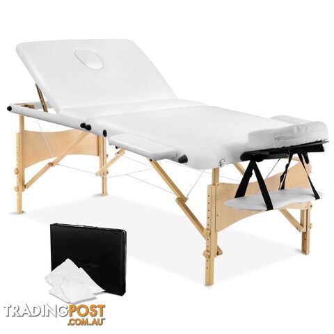 Portable Wooden Massage Table 3 Fold Beauty Chair Bed Waxing White 70 cm