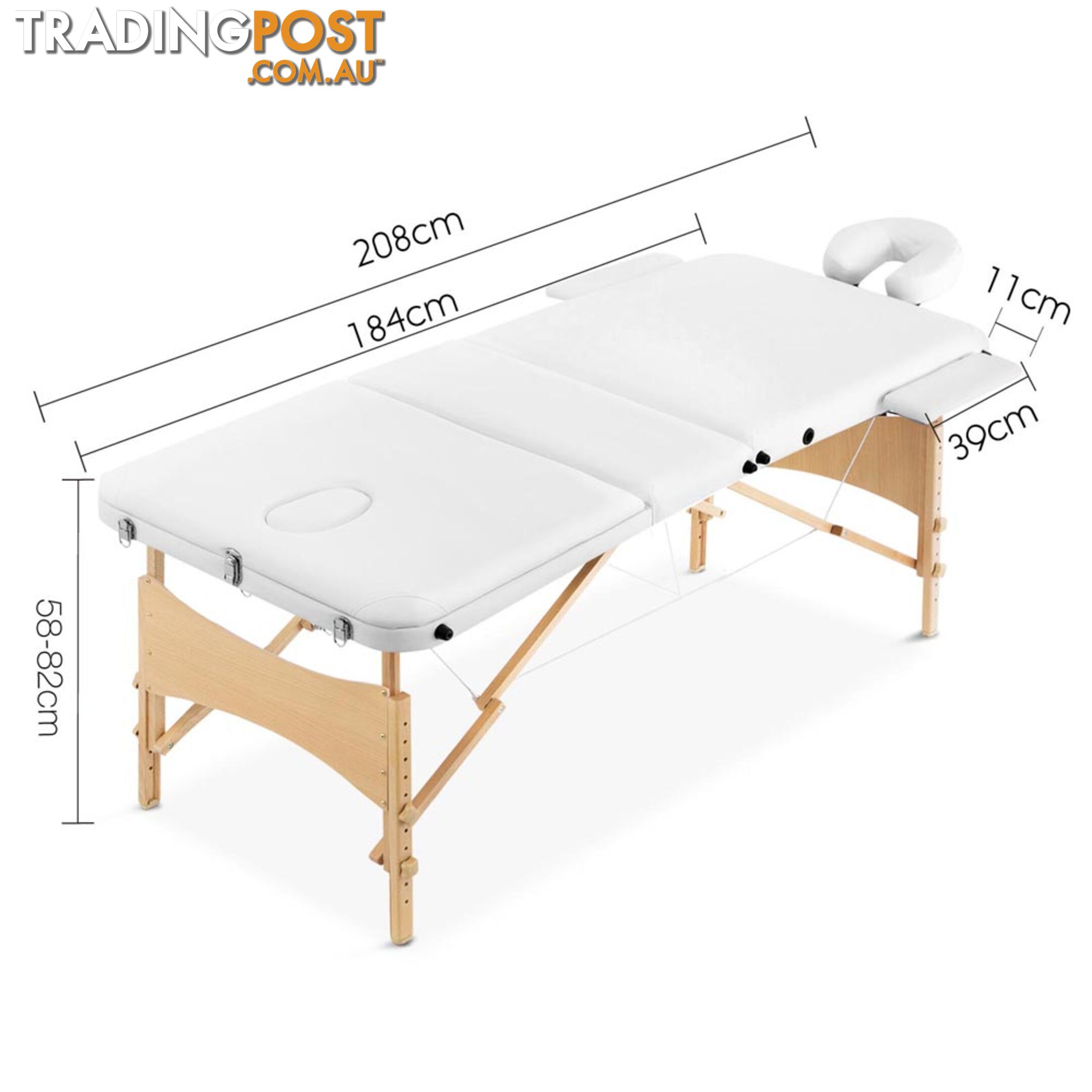 Portable Wooden Massage Table 3 Fold Beauty Chair Bed Waxing White 70 cm