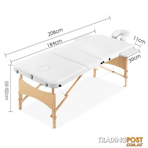 Portable Wooden Massage Table 3 Fold Beauty Chair Bed Waxing White 70 cm