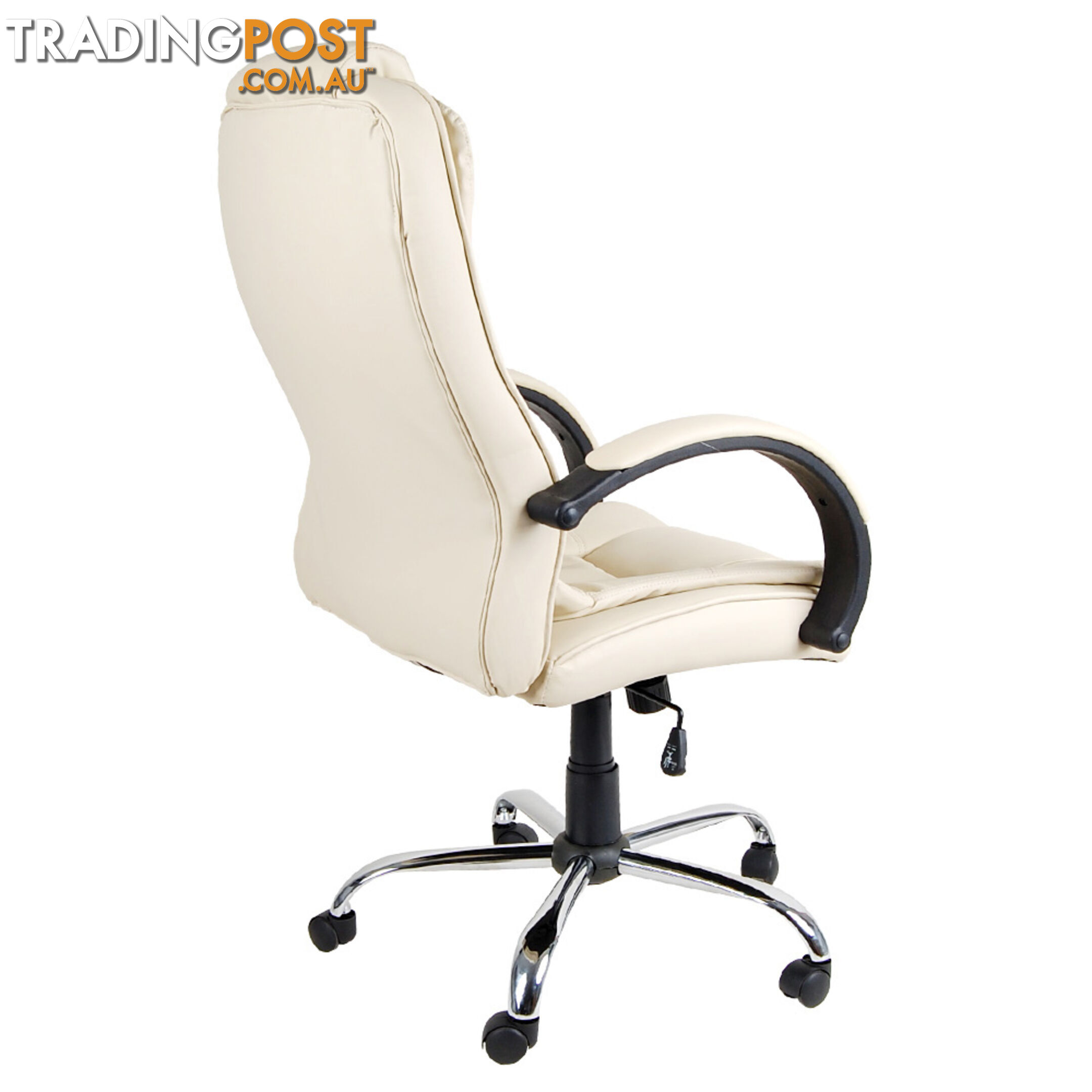 Deluxe PU Leather Computer Chair High Back Headrest Office Desk Chair Beige