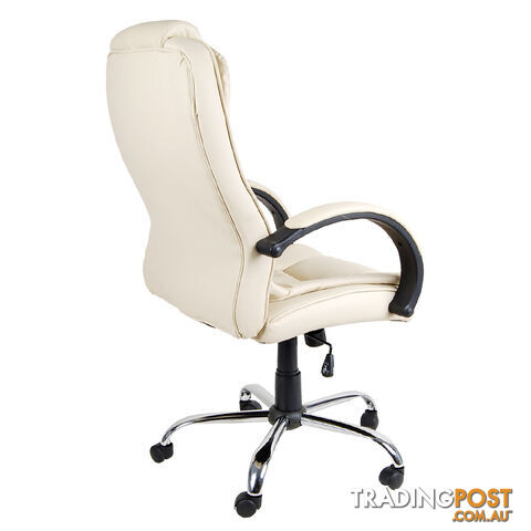 Deluxe PU Leather Computer Chair High Back Headrest Office Desk Chair Beige