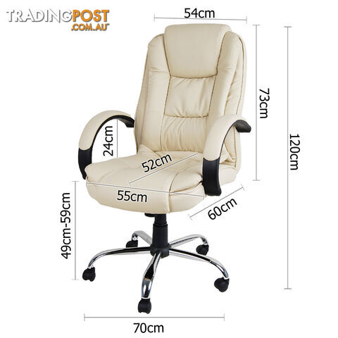 Deluxe PU Leather Computer Chair High Back Headrest Office Desk Chair Beige