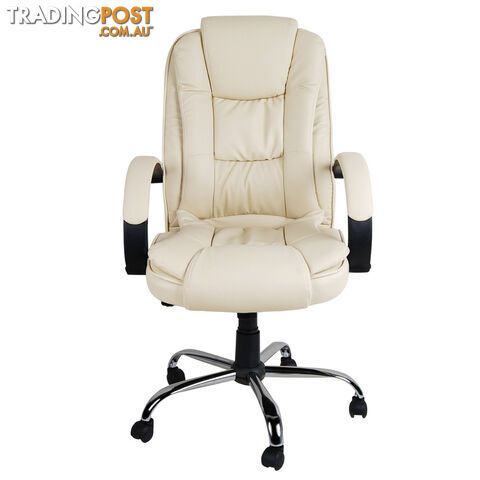 Deluxe PU Leather Computer Chair High Back Headrest Office Desk Chair Beige