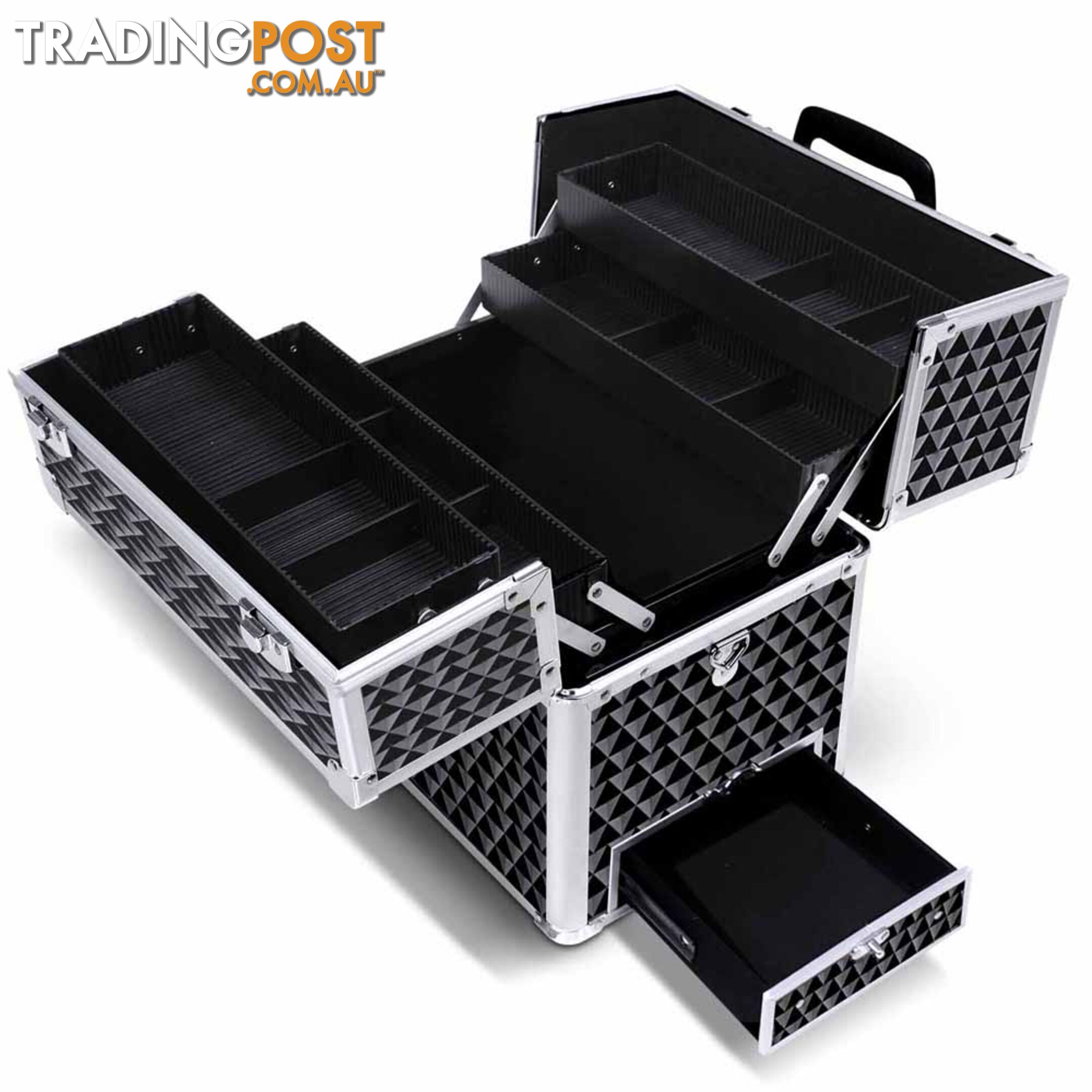 Portable Professional Makeup Beauty Case Cosmetic Box Carry Bag Diamond Black