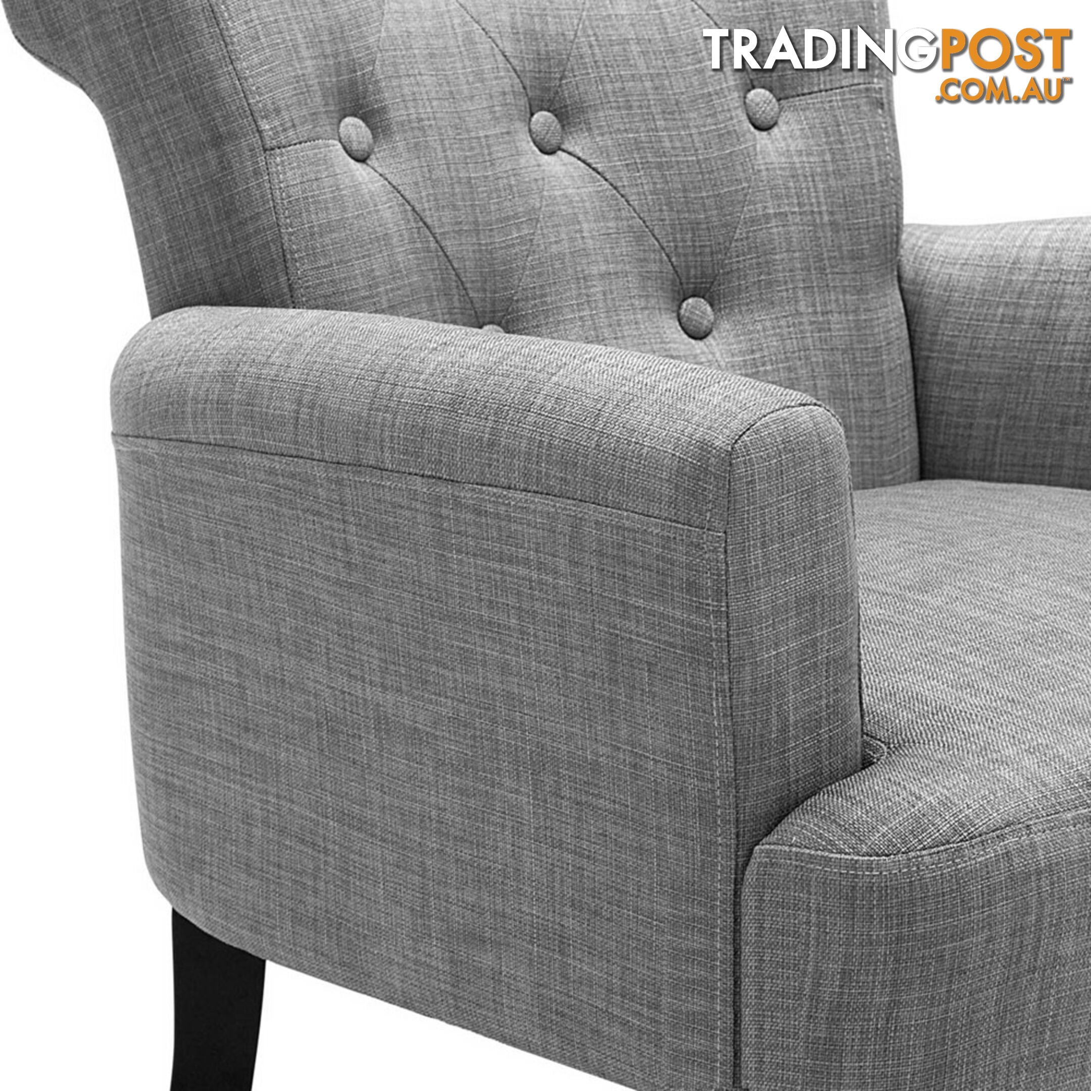 Wing Armchair French Provincial Linen Fabric Ash Grey