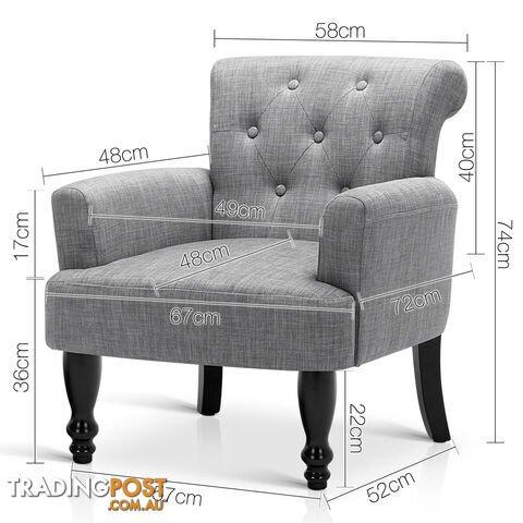 Wing Armchair French Provincial Linen Fabric Ash Grey