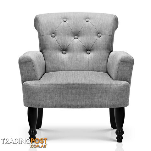 Wing Armchair French Provincial Linen Fabric Ash Grey