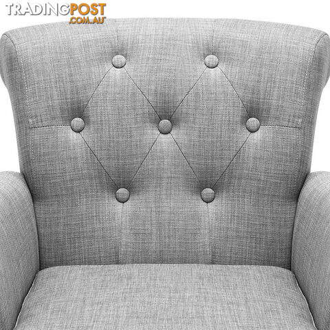 Wing Armchair French Provincial Linen Fabric Ash Grey