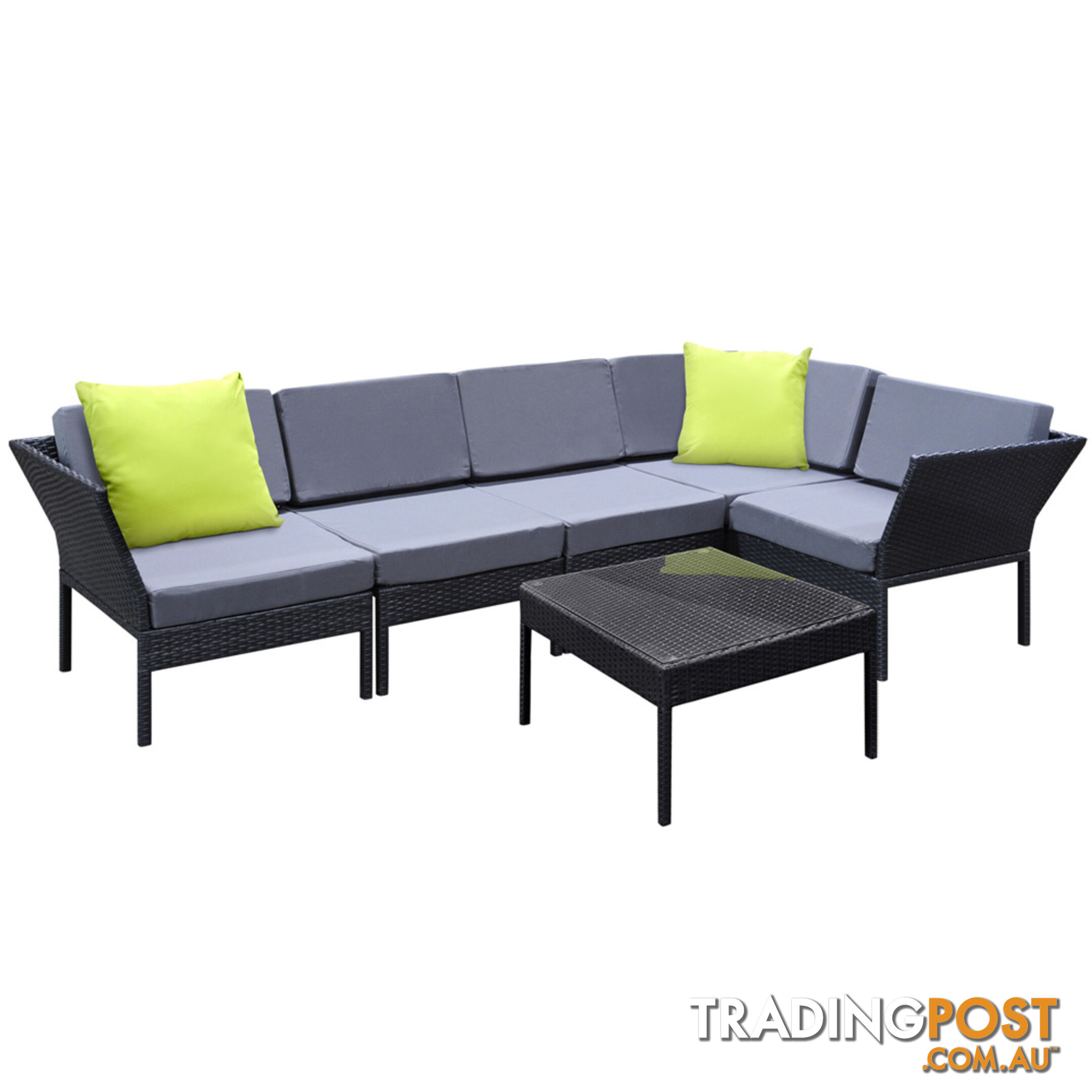 6Pcs Stackable Outdoor Lounge Set 5 Seater Wicker Rattan Garden Furniture Black