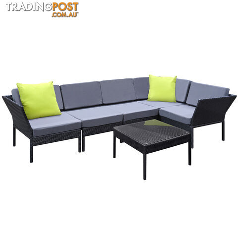6Pcs Stackable Outdoor Lounge Set 5 Seater Wicker Rattan Garden Furniture Black