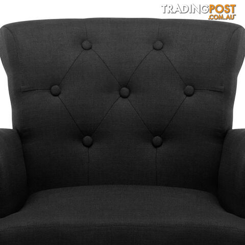 Wing Armchair French Provincial Linen Fabric Black