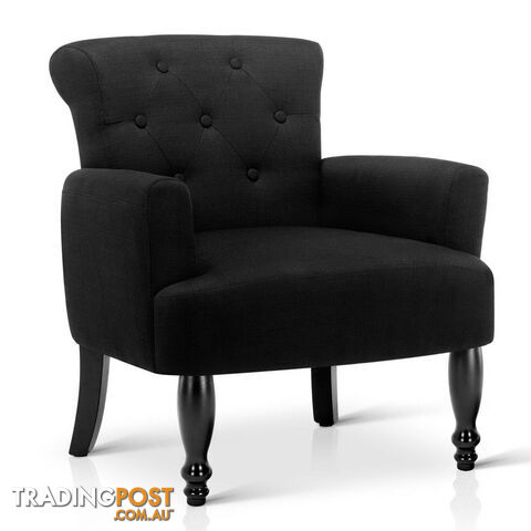 Wing Armchair French Provincial Linen Fabric Black