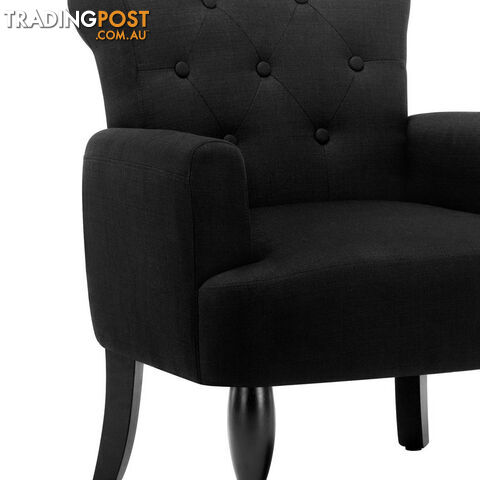 Wing Armchair French Provincial Linen Fabric Black