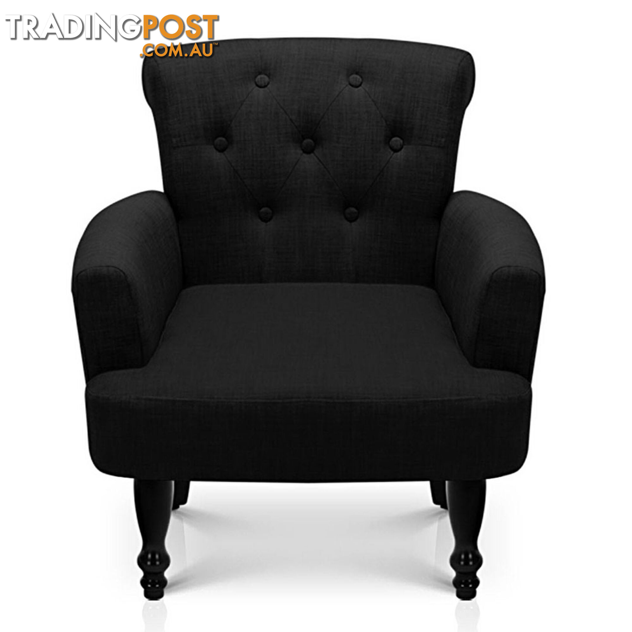 Wing Armchair French Provincial Linen Fabric Black