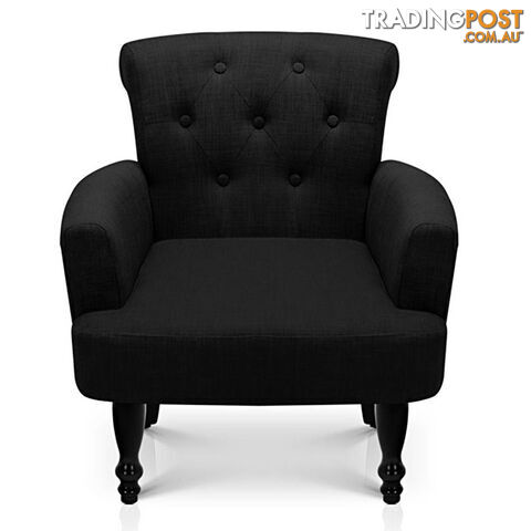 Wing Armchair French Provincial Linen Fabric Black