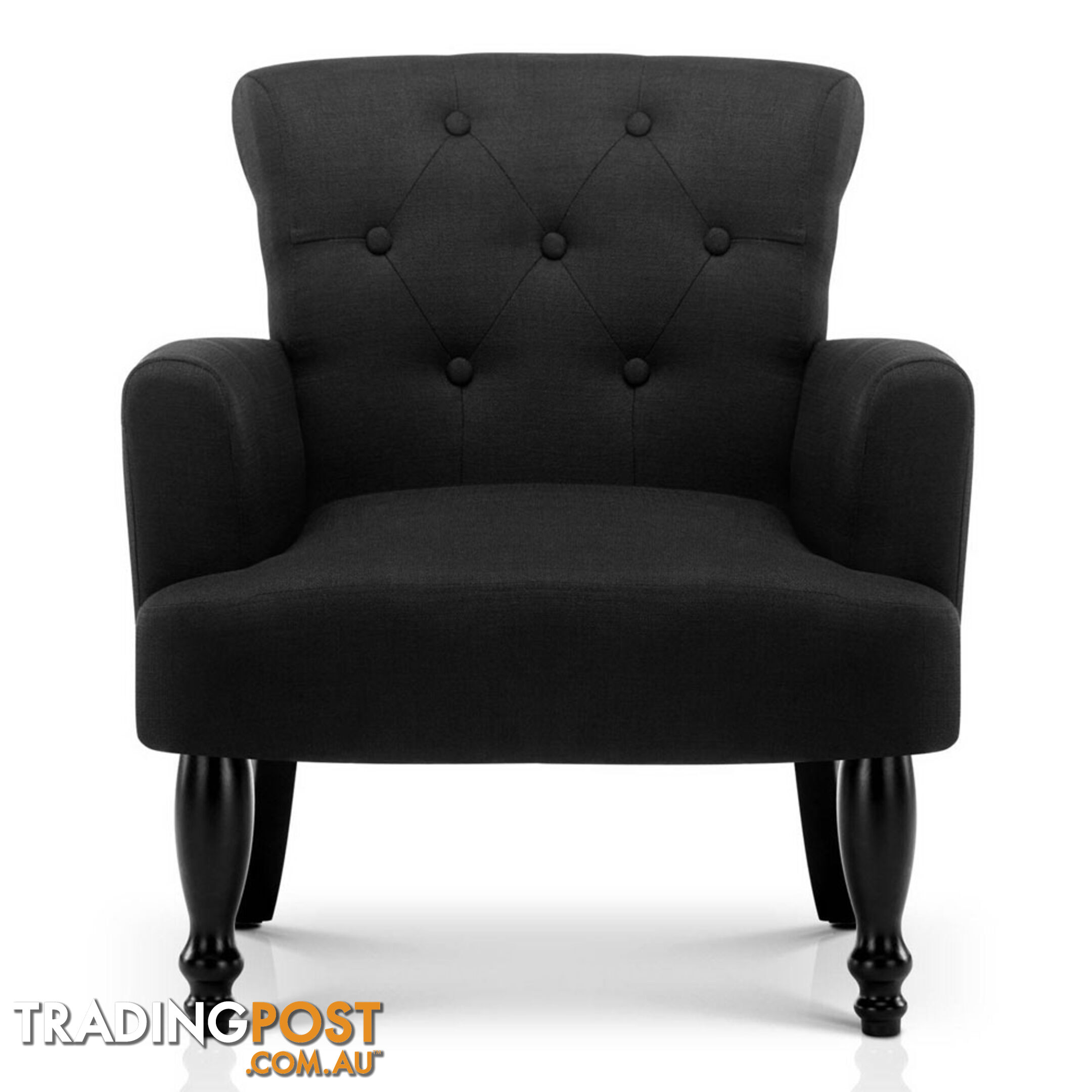 Wing Armchair French Provincial Linen Fabric Black