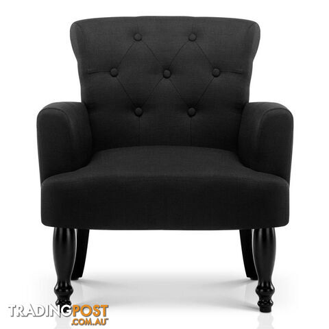 Wing Armchair French Provincial Linen Fabric Black