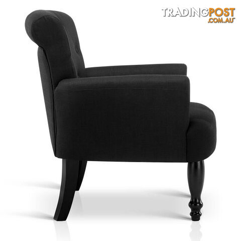 Wing Armchair French Provincial Linen Fabric Black