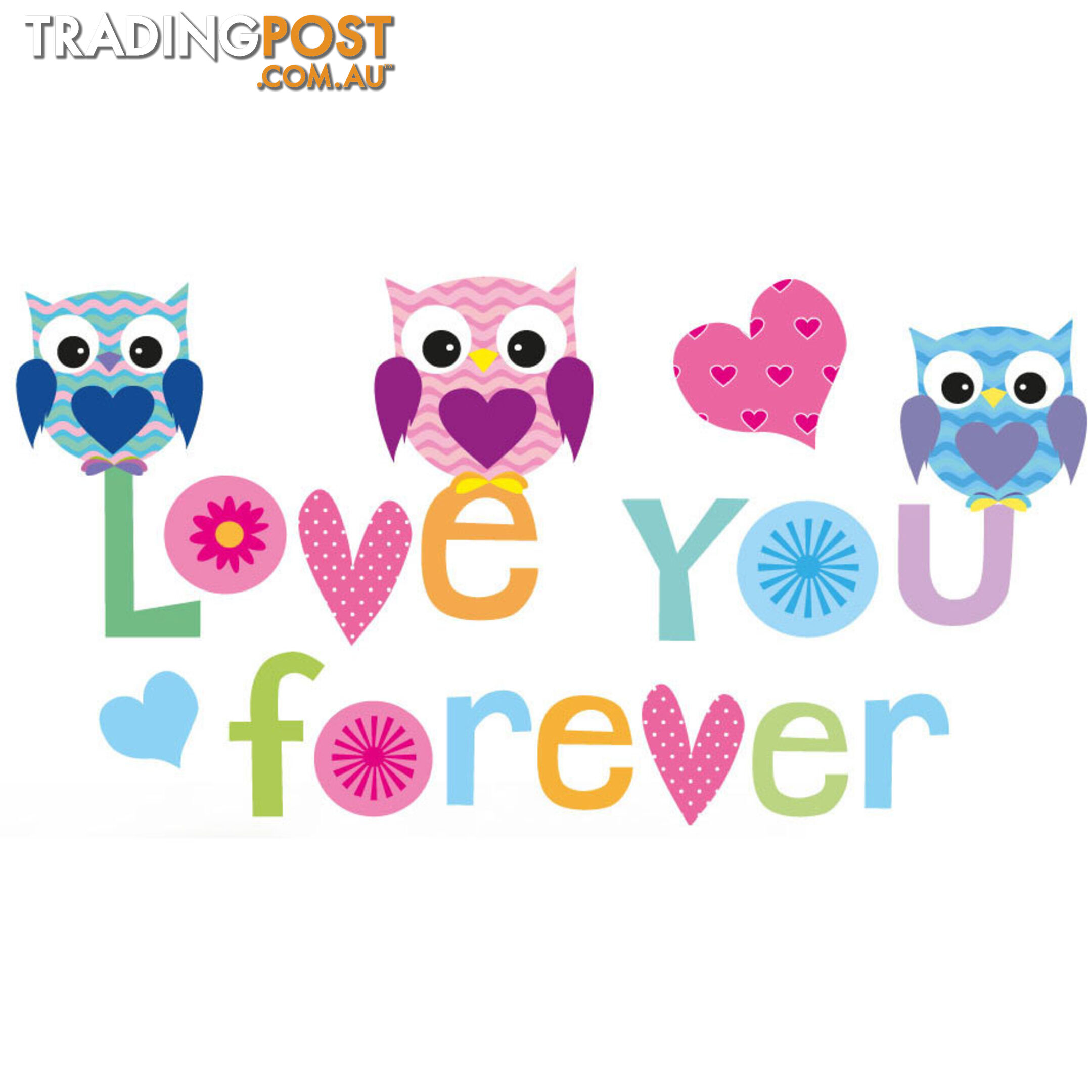 Large Size Love Forever Owls Wall Sticker - Totally Movable