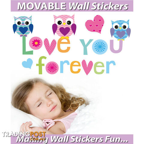Large Size Love Forever Owls Wall Sticker - Totally Movable
