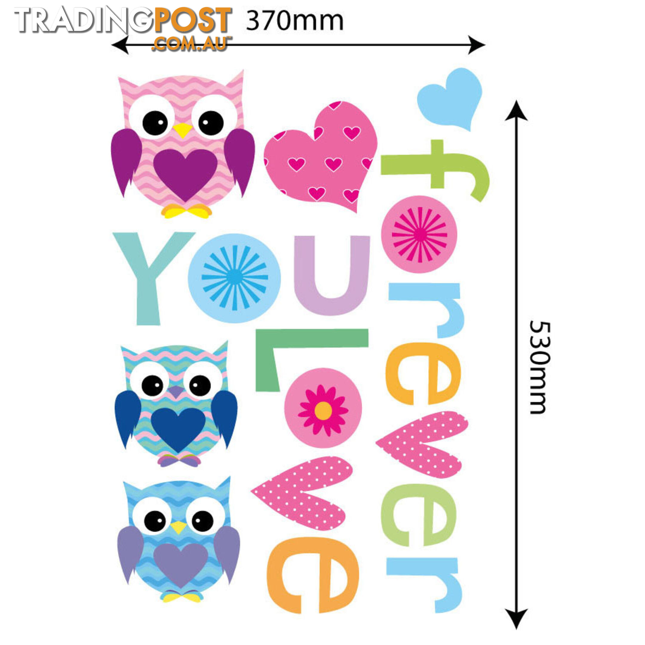 Large Size Love Forever Owls Wall Sticker - Totally Movable