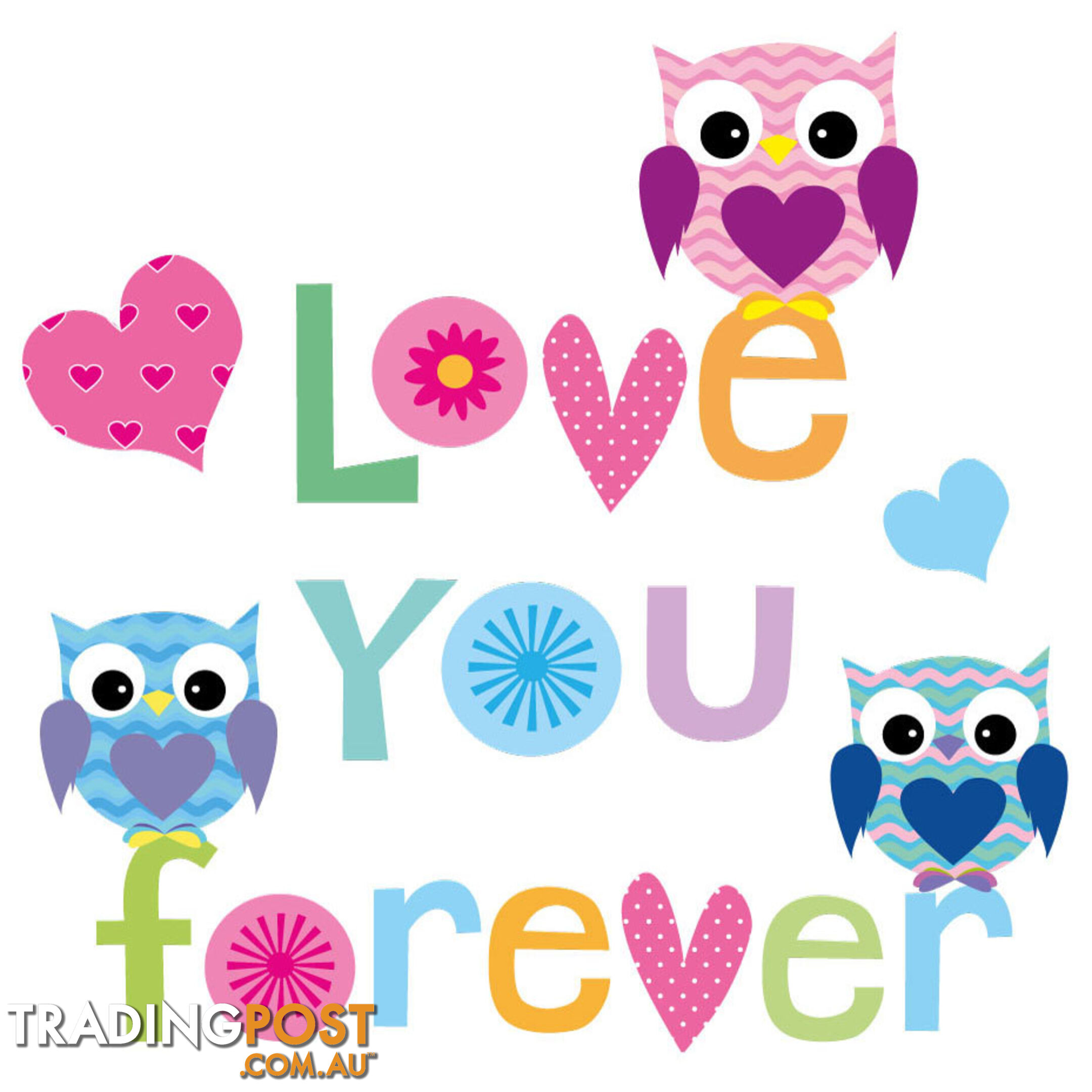 Large Size Love Forever Owls Wall Sticker - Totally Movable