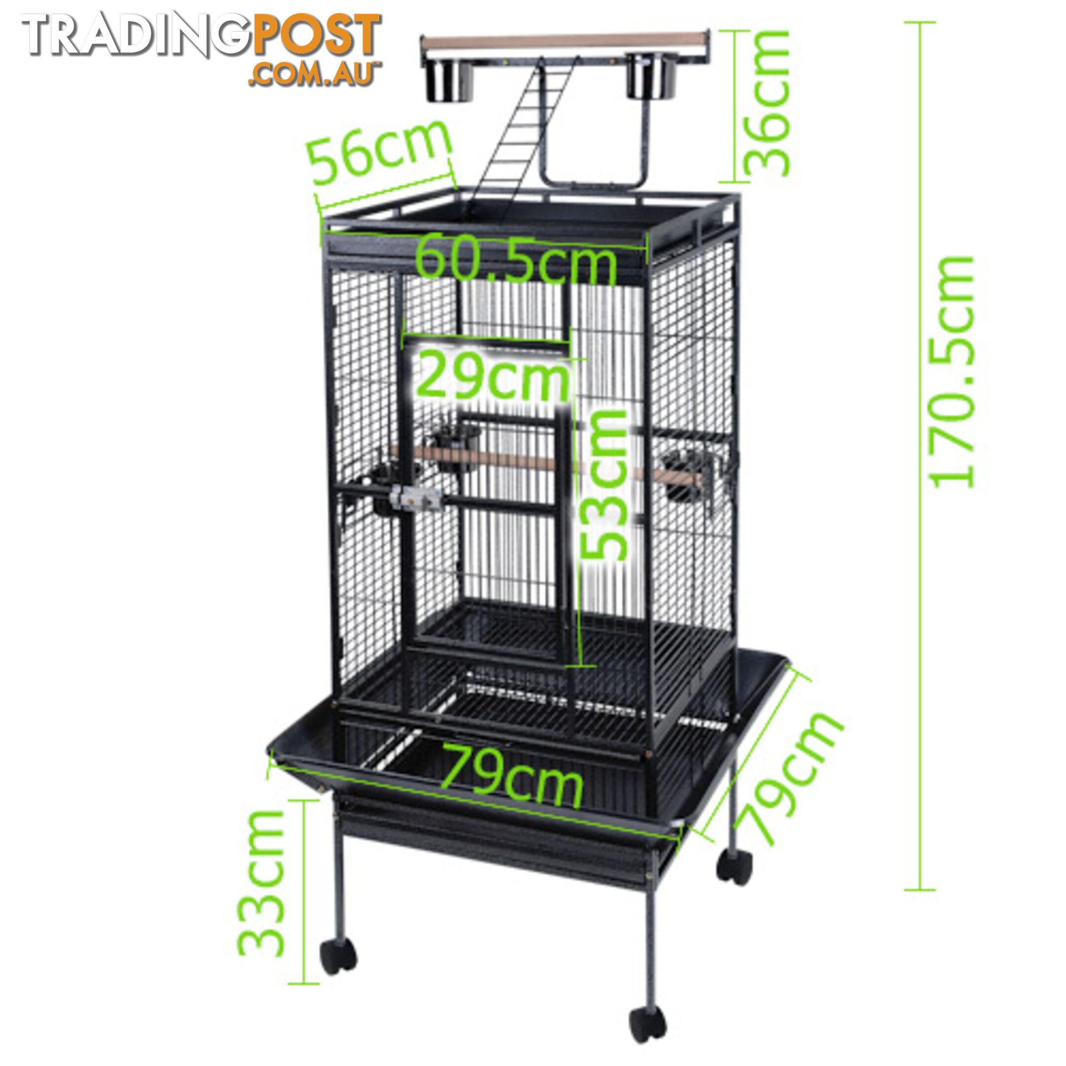 New 170cm Bird Cage Canary Parrot Budgie Pet Aviary Perches Stand Wheel Black