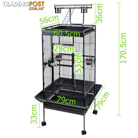 New 170cm Bird Cage Canary Parrot Budgie Pet Aviary Perches Stand Wheel Black