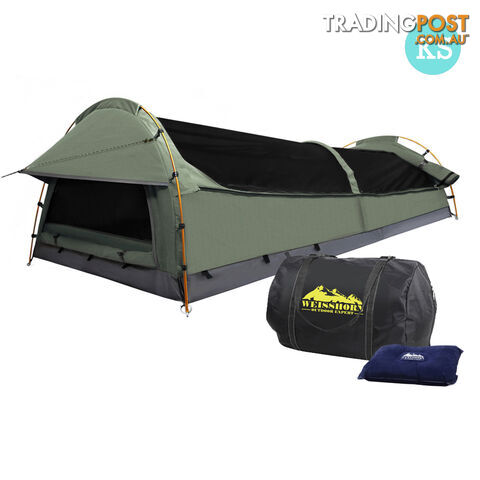 King Single Swag Canvas Camping Tent Aluminium Pole Carry Bag Air Pillow Green