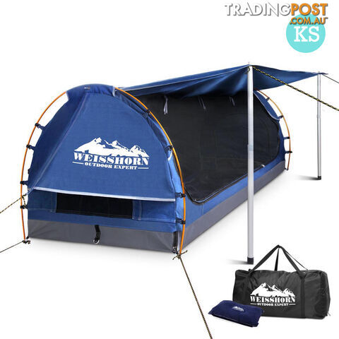 Free Standing Camping Canvas Swag Dome Tent 6cm Mattress Pillow King Single Blue